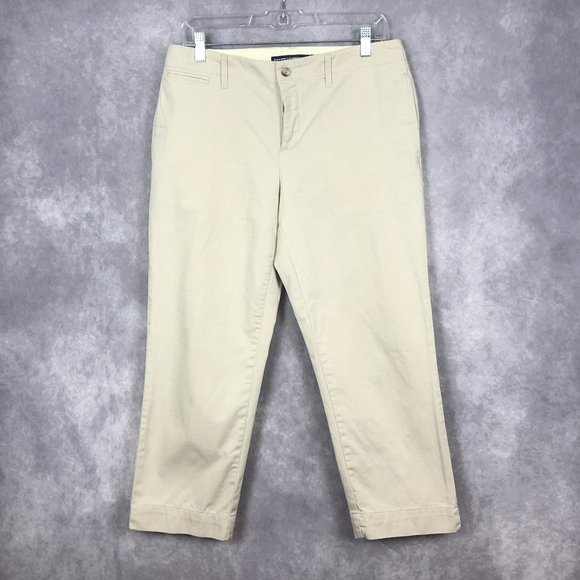 Ralph Lauren Sport Chino Pants Button Fly Cropped Tan Cotton Size 8 - Picture 1 of 10